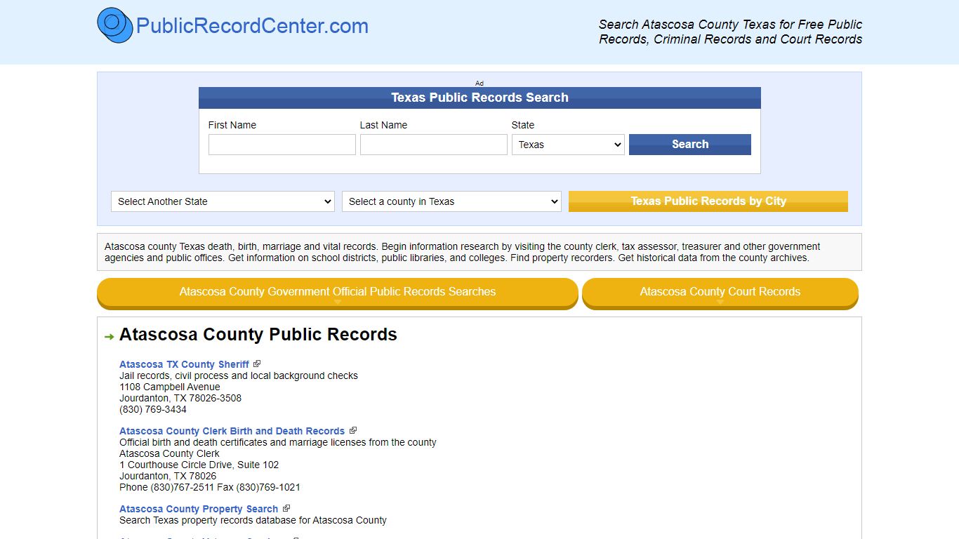 Atascosa County Texas Free Public Records - Court Records - Criminal ...